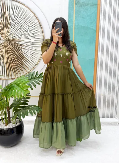 Elegant Maggam Work Mull Cotton Gown